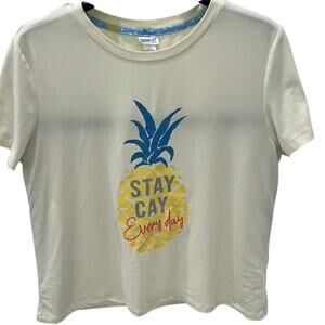 Be Yourself Sleepwear Women's Large Yellow Pineapple "STAY CAY Every Day" PJ Top